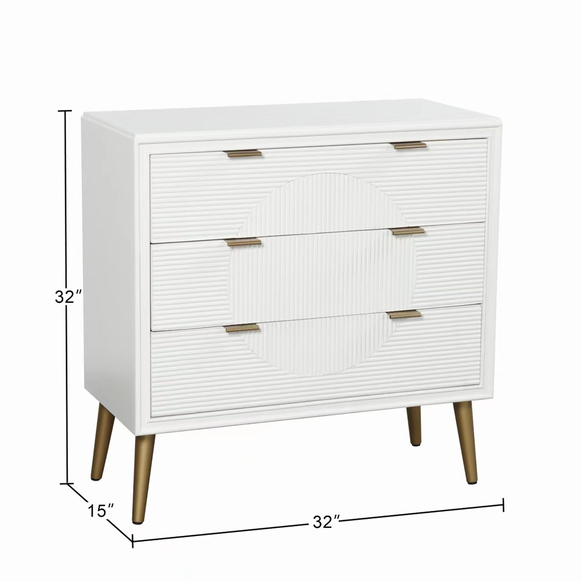 Milo Three-Drawer Chest - Satin White Finish, Copper Finished