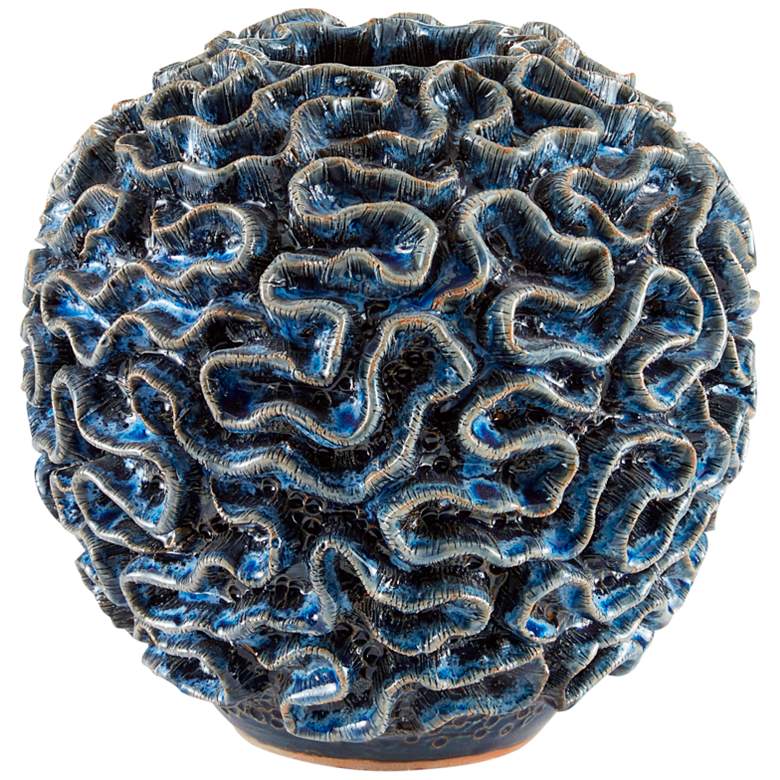 Image 1 Milos Blue Glazed Ceramic 10 inch Wide Decorative Vase