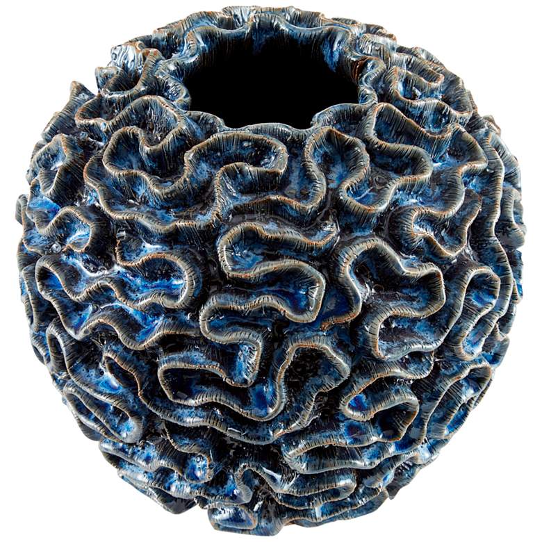 Image 3 Milos Blue Glazed Ceramic 10 inch Wide Decorative Vase more views