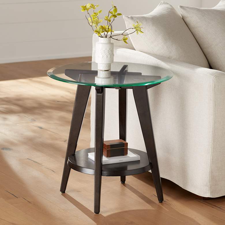 Image 1 Milton 24 inch Wide Dark Brown Round Accent Table