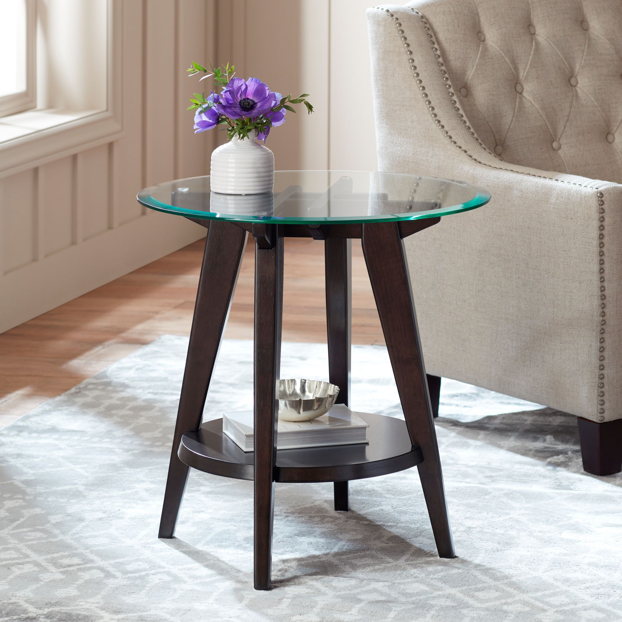 Milton 24" Wide Dark Brown Round Accent Table