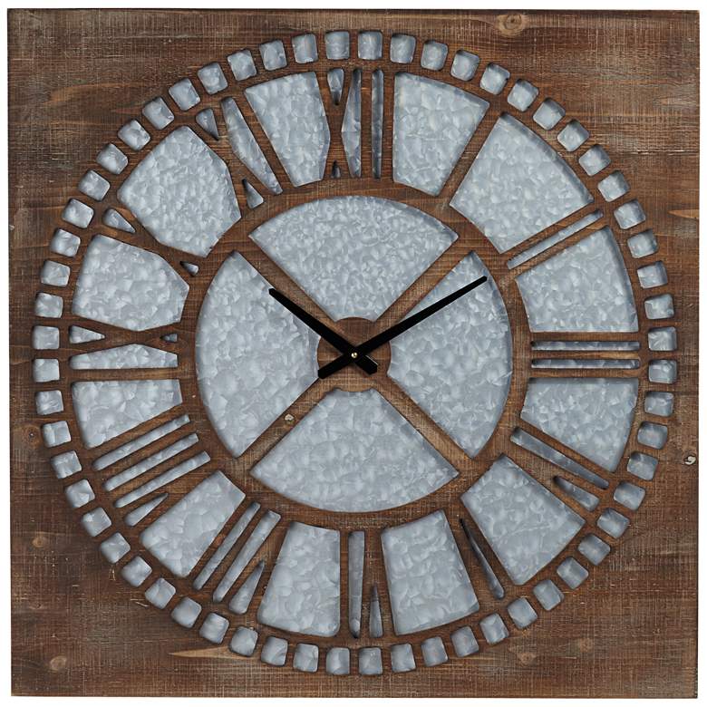 Image 2 Milton 30 inch Square Roman Numeral Wood Wall Clock