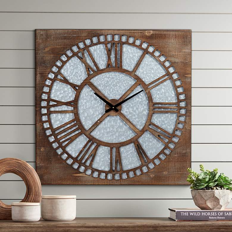 Image 1 Milton 30 inch Square Roman Numeral Wood Wall Clock