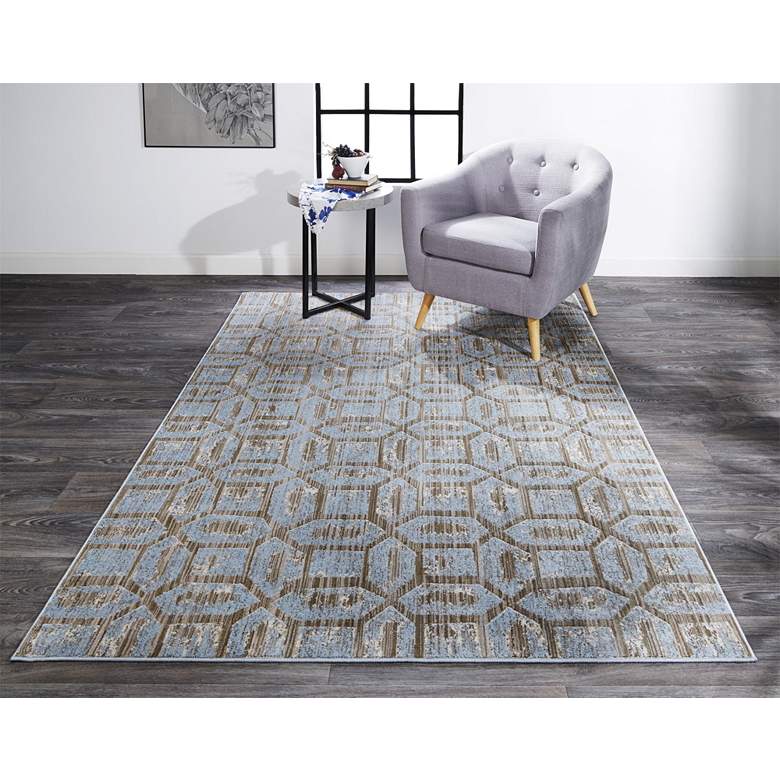 Image 1 Milton 6533472 5'3"x7'6" Blue and Taupe Geometric Area Ru