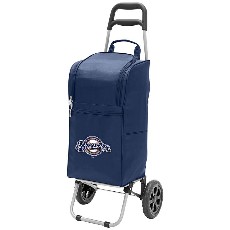 Image 1 Milwaukee Brewers Navy Wheeled Cart Cooler Tote
