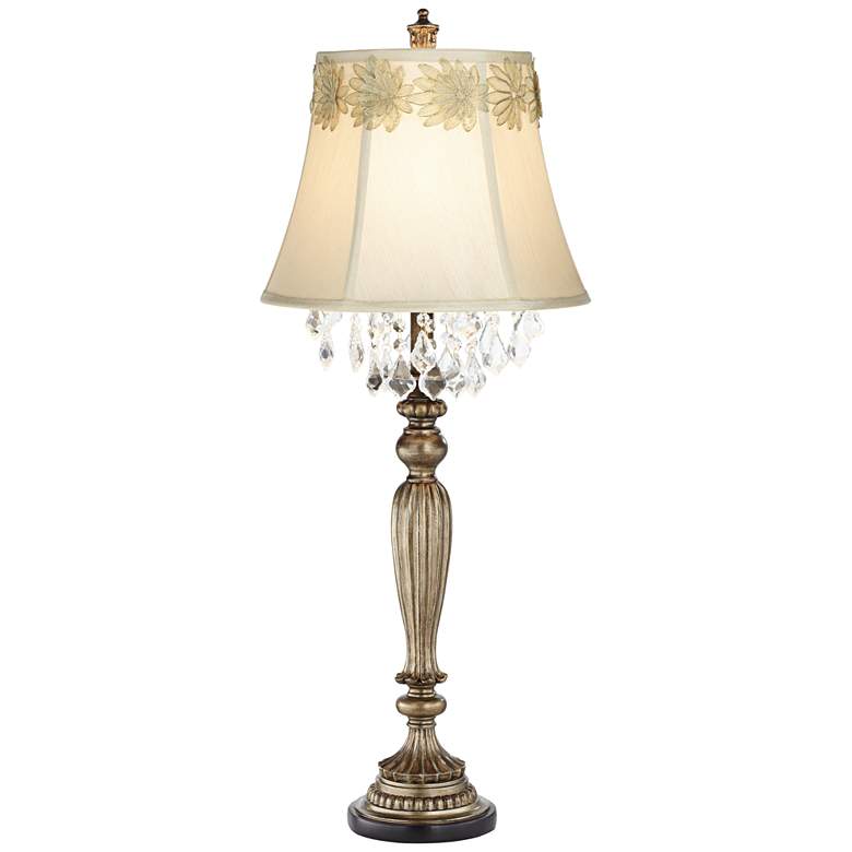 Image 1 Mimi Antique Gold Table Lamp with Flower Applique Trim