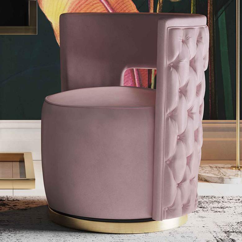 Image 1 Mimosa Blush Velvet Tufted Swivel Barrel Chair