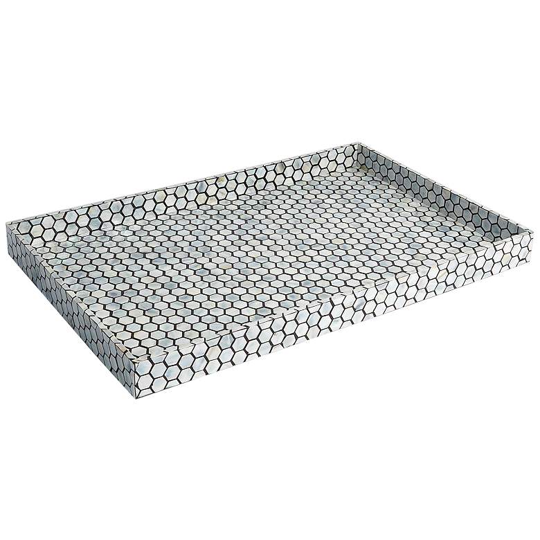 Image 1 Mina 28"W Natural and Gray Mother of Pearl Decorative Tray