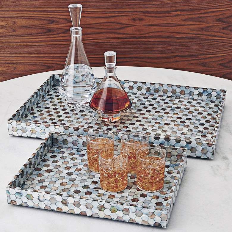 Image 4 Mina 28"W Natural and Gray Mother of Pearl Decorative Tray more views