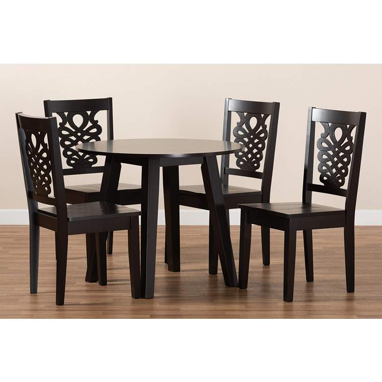 Image 7 Mina Dark Brown Wood 5-Piece Dining Table and Chair Set more views