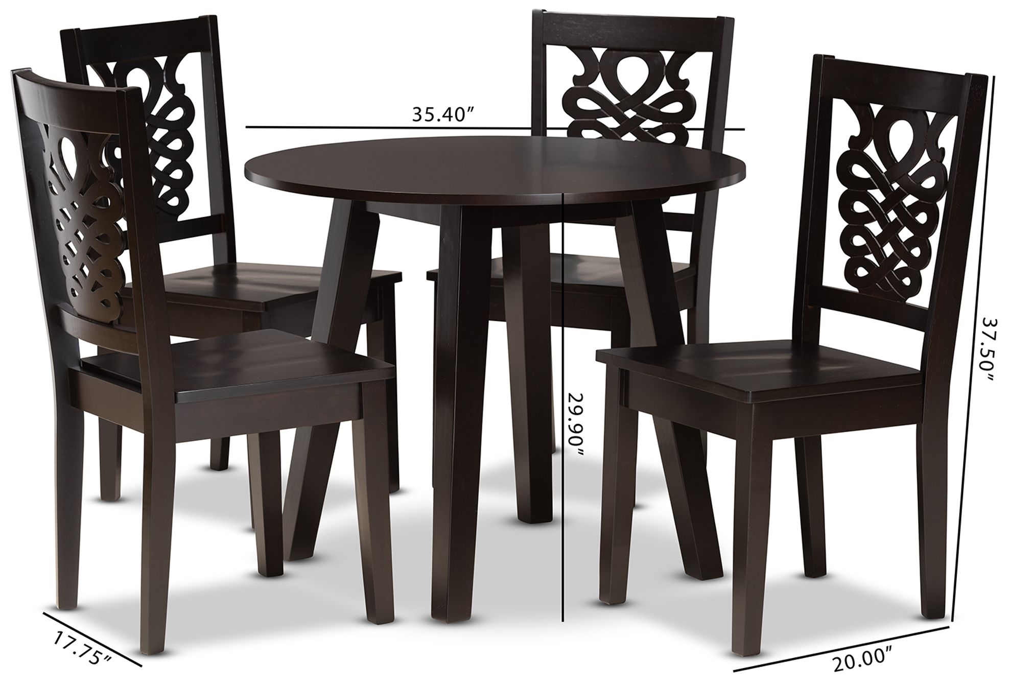 Mina Dark Brown Wood 5-Piece Dining Table and Chair Set