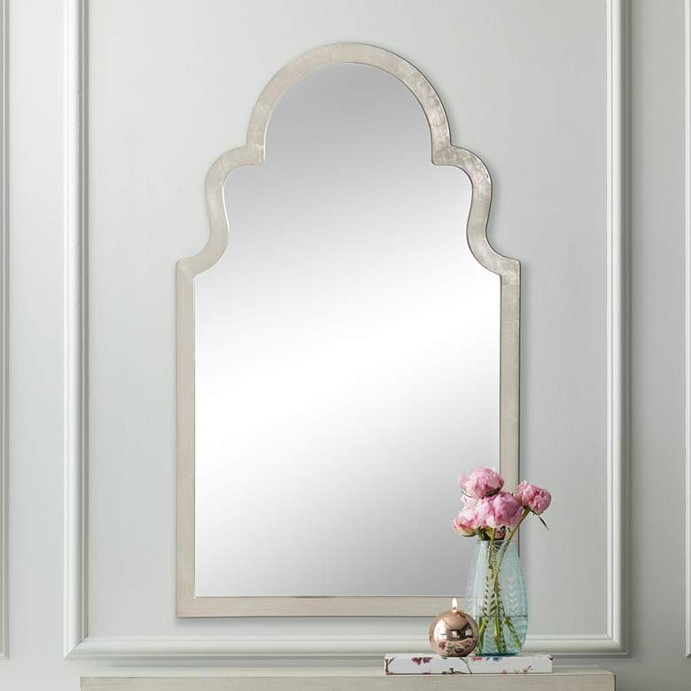 Image 1 Mina Silver Leaf 24" x 40" Crowned Top Wall Mirror
