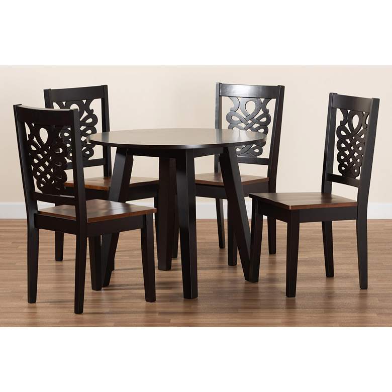 Image 7 Mina Two-Tone Brown Wood 5-Piece Dining Table and Chair Set more views