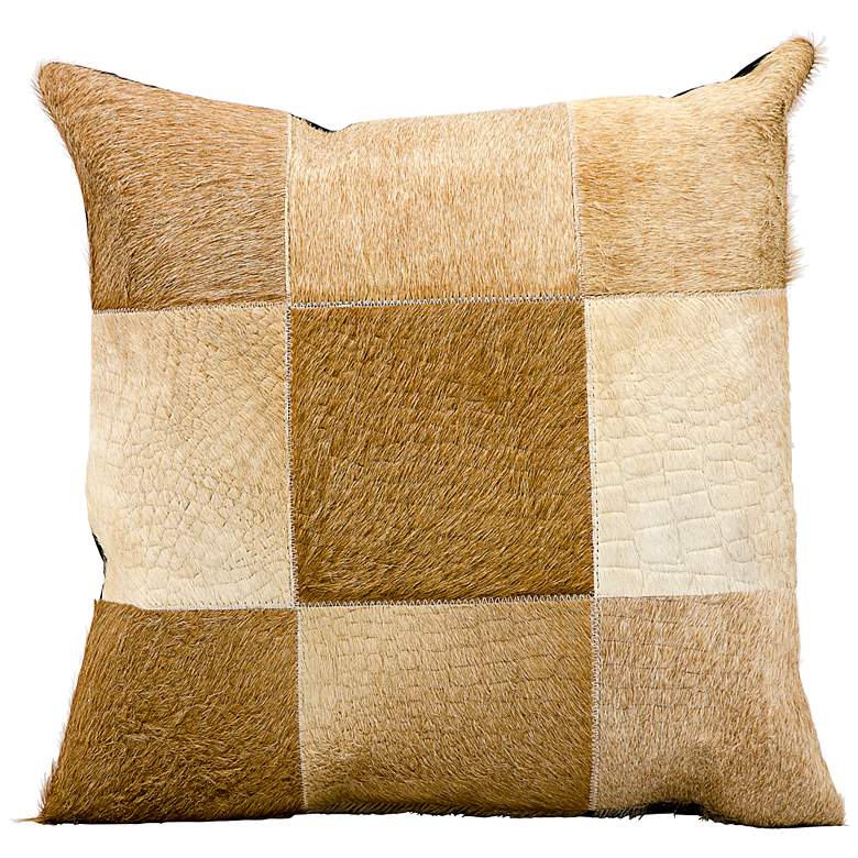Image 1 Mina Victory Beige Natural Hide 18 inch Square Leather Pillow