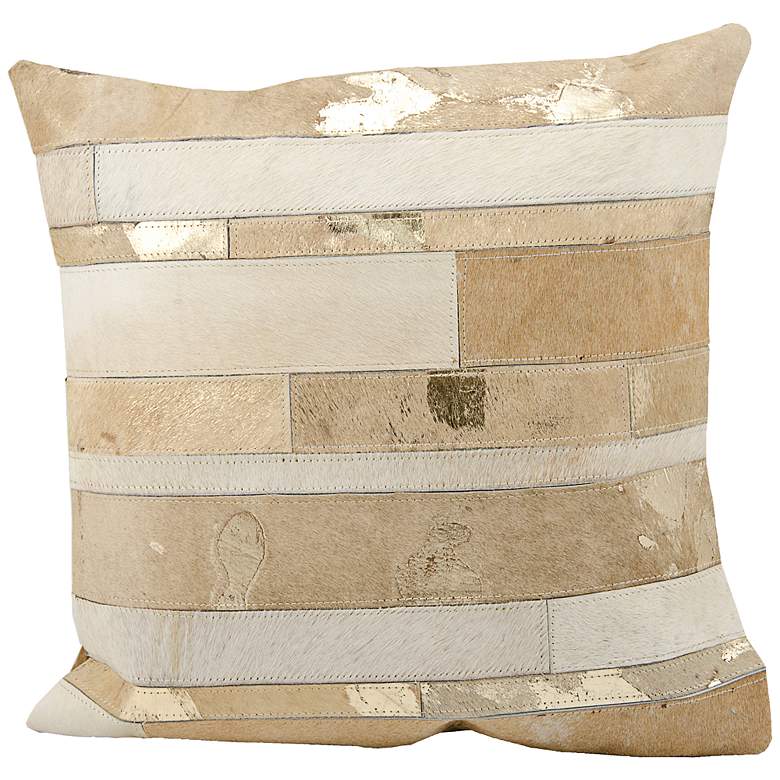 Image 1 Mina Victory Beige Natural Hide 20 inch Square Leather Pillow