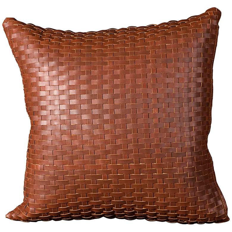 Image 1 Mina Victory Cognac Natural Leather 20 inch Square Throw Pillow