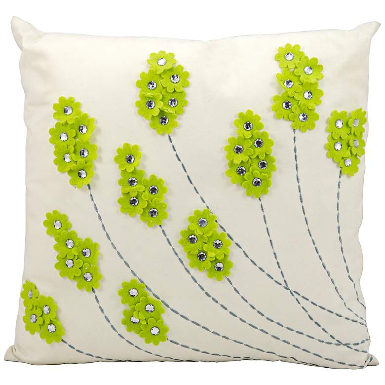 Image 1 Mina Victory Floral 20 inch Apple Green Indoor-Outdoor Pillow