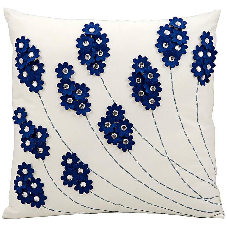 Image 1 Mina Victory Floral 20 inch Square Navy Blue Outdoor Pillow
