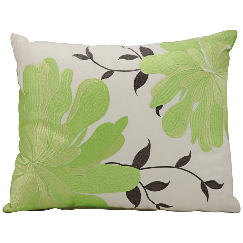 Image 1 Mina Victory Floral Applique 14 inch x 12 inch Green Outdoor Pillow