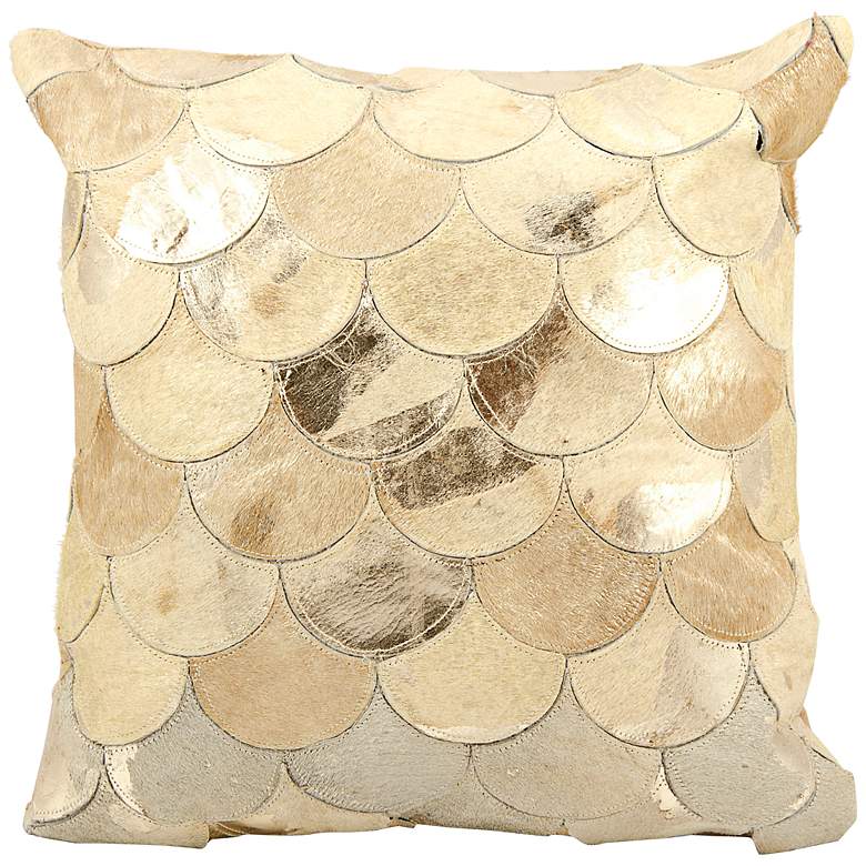 Image 1 Mina Victory Gold Scale 20 inch Square Leather Pillow