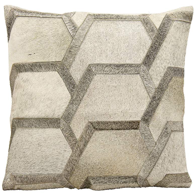 Image 1 Mina Victory Gray Hexagon 20 inch Square Natural Hide Pillow