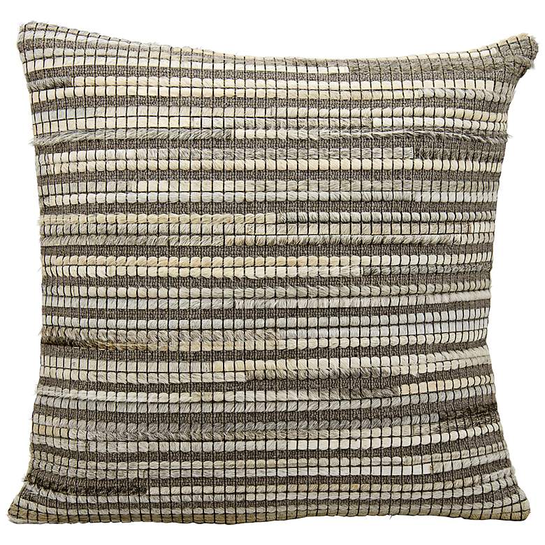 Image 1 Mina Victory Gray Natural Hide 20 inch Square Leather Pillow