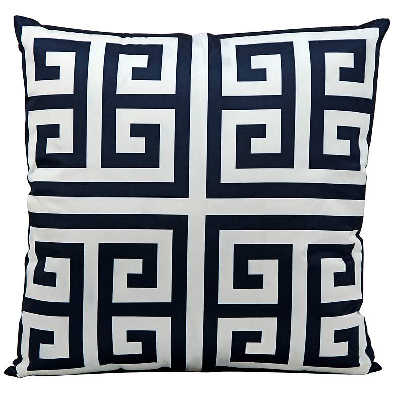 Image 1 Mina Victory Greek Key 20 inch Square Navy Outdoor Pillow