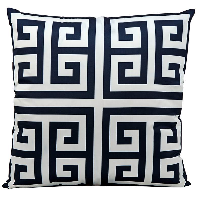 Image 1 Mina Victory Greek Key 20" Square Navy Outdoor Pillow