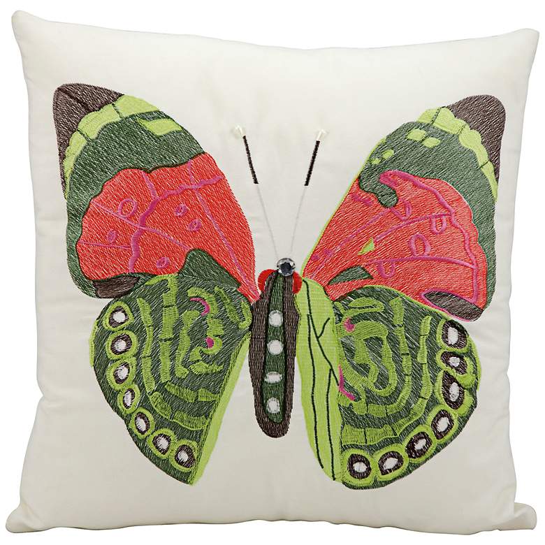 Image 1 Mina Victory Green Butterfly 20 inch Square Outdoor Pillow