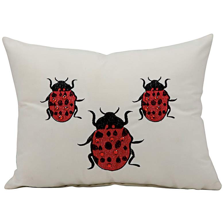 Image 1 Mina Victory Ladybug 14 inch x 10 inch Ivory Indoor-Outdoor Pillow