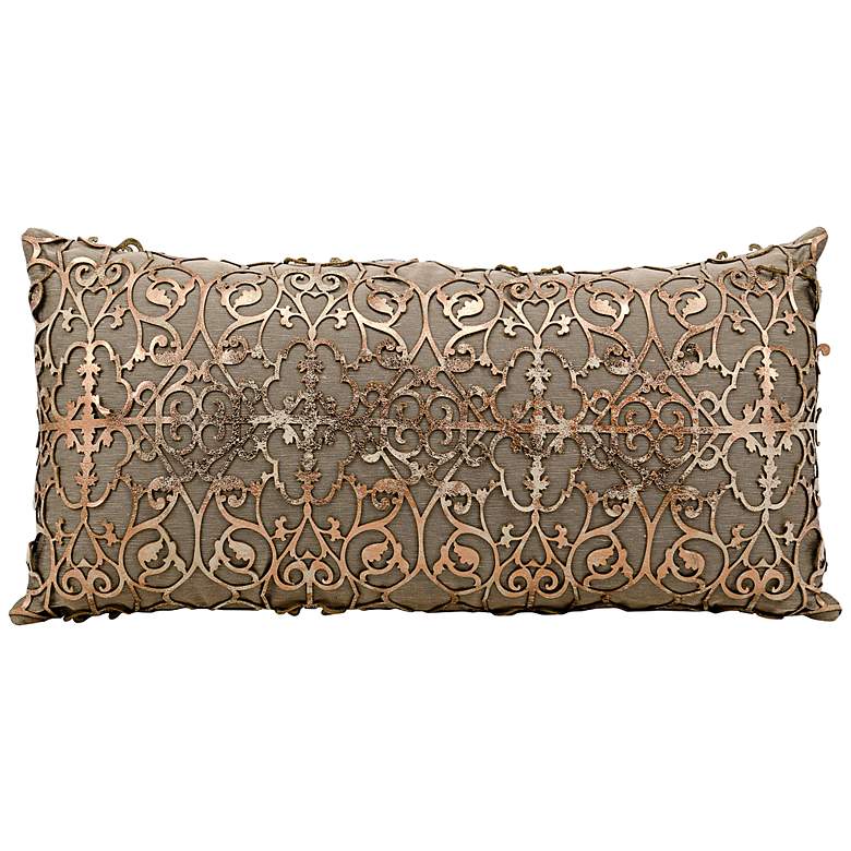 Image 1 Mina Victory Laser-Cut Copper 24 inch x 12 inch Beige Pillow