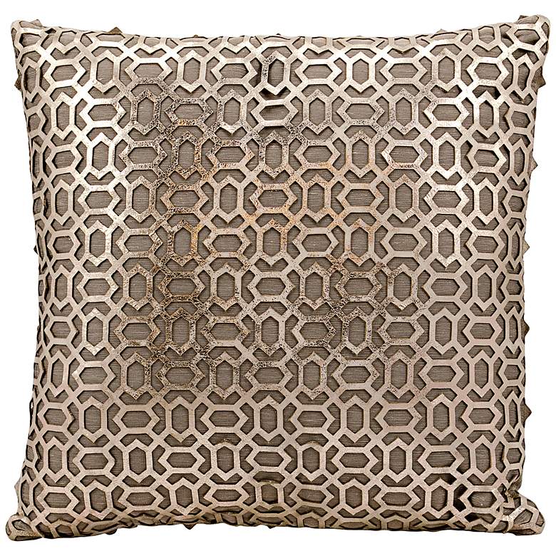 Image 1 Mina Victory Laser-Cut Gold 18 inch Square Leather Throw Pillow