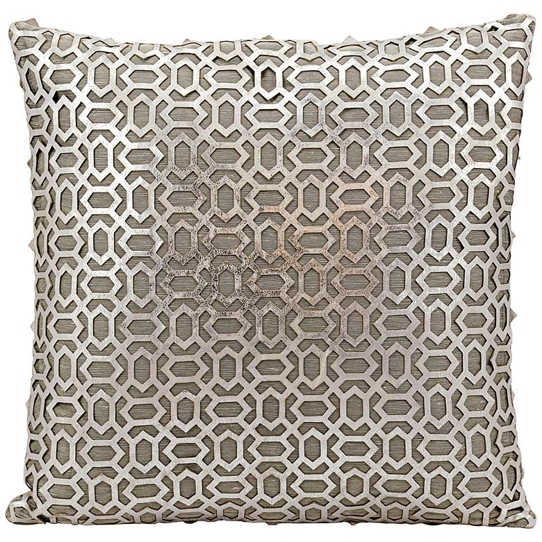 Image 1 Mina Victory Laser-Cut Silver 18 inch Square Leather Pillow