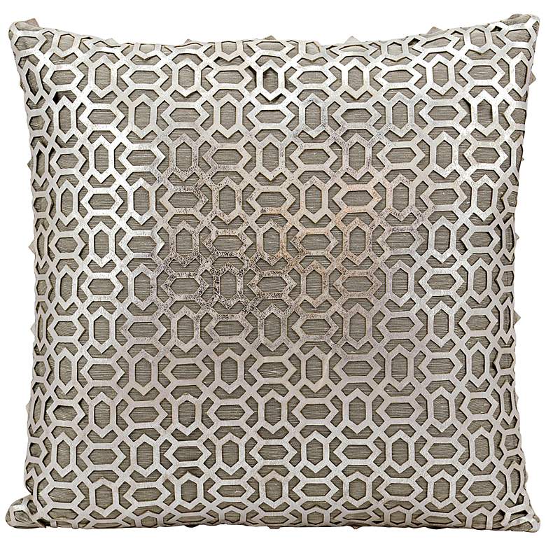 Image 1 Mina Victory Laser-Cut Silver 18" Square Leather Pillow