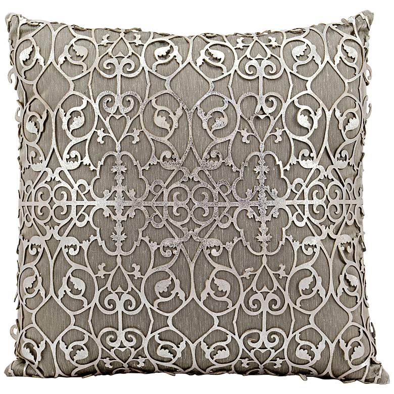 Image 1 Mina Victory Laser-Cut Silver Floral 18 inch Square Pillow