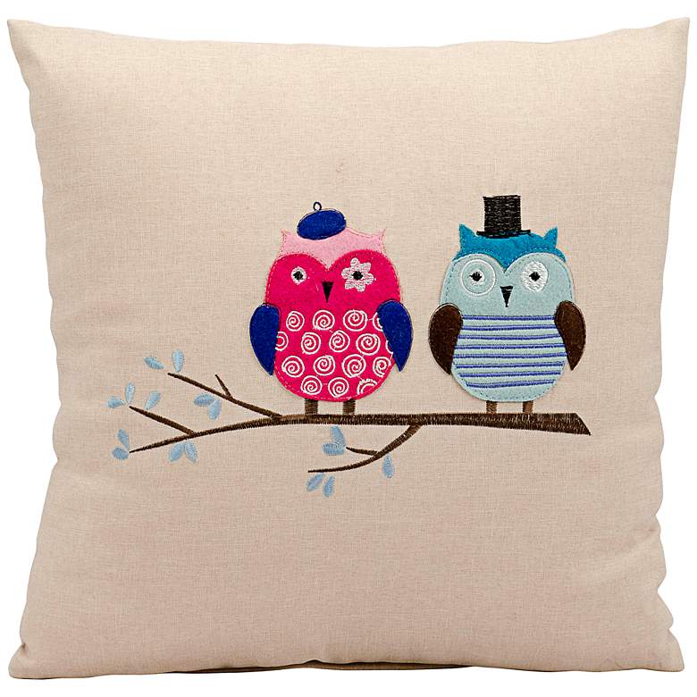 Image 1 Mina Victory Life Styles Double Owl 18 inch Square Beige Pillow