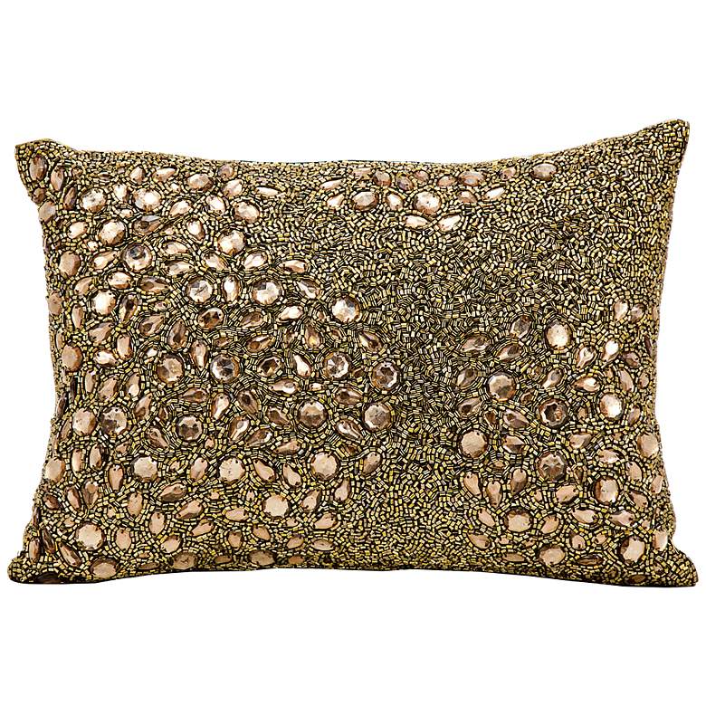 Image 1 Mina Victory Luminescence Amber 14" x 10" Beaded Pillow