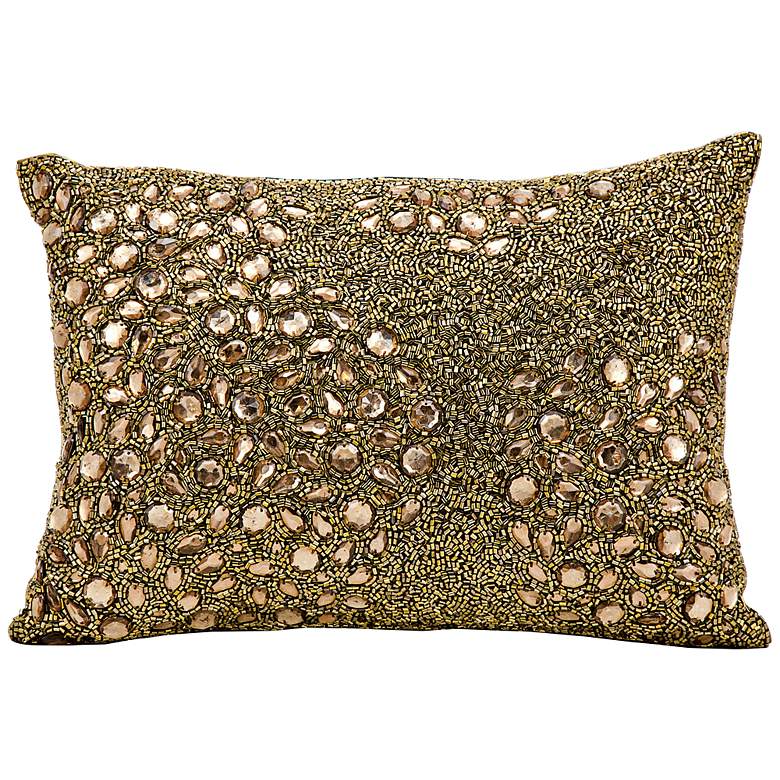 Image 1 Mina Victory Luminescence Amber 14 inch x 10 inch Beaded Pillow