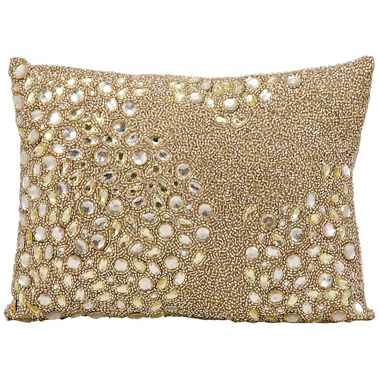 Image 1 Mina Victory Luminescence Beige 14 inch x 10 inch Beaded Pillow