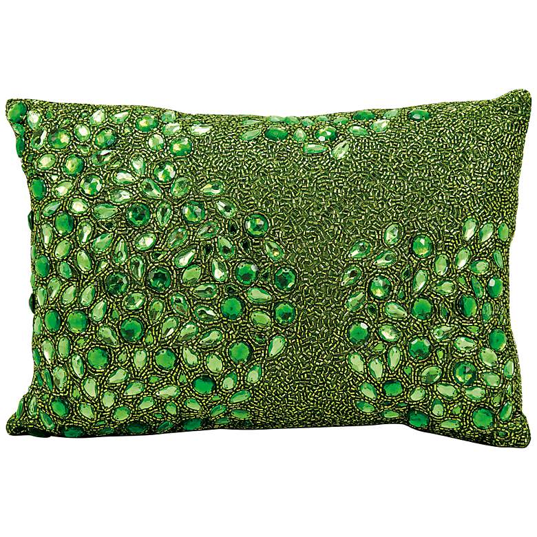 Image 1 Mina Victory Luminescence Green 14 inch x 10 inch Beaded Pillow