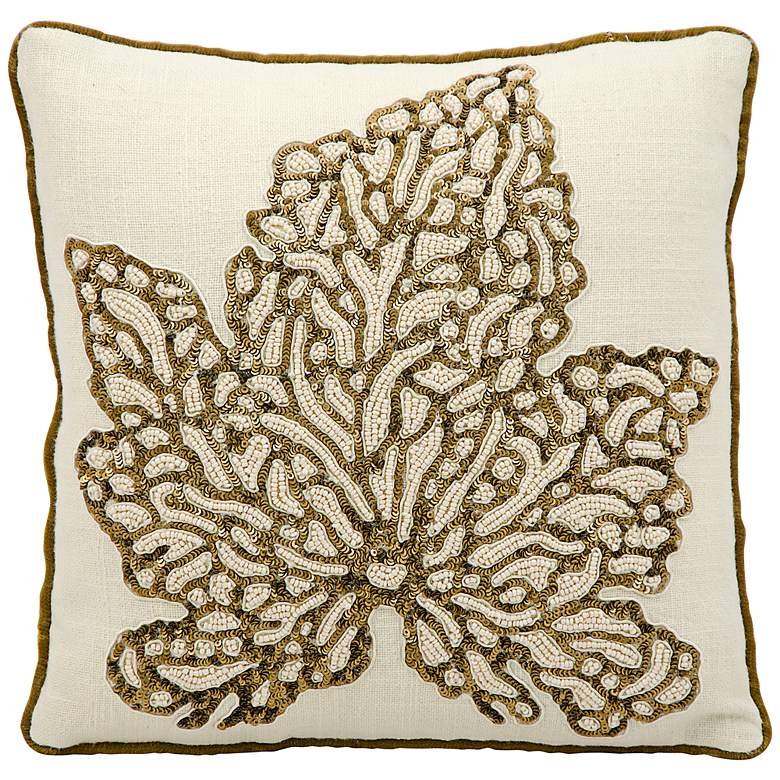 Image 1 Mina Victory Luminescence Leaf Ivory 12 inch Square Pillow