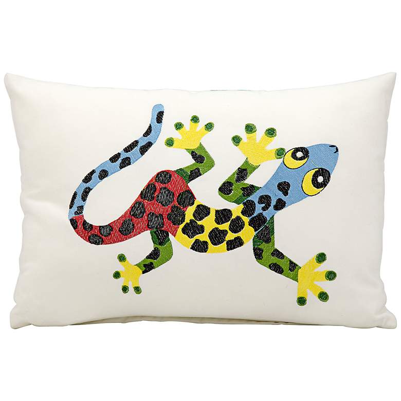 Image 1 Mina Victory Multi-Color Gecko 18 inch x 12 inch Outdoor Pillow