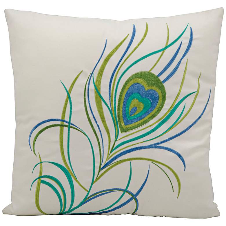 Image 1 Mina Victory Peacock Feather 18 inch Square Outdoor Pillow