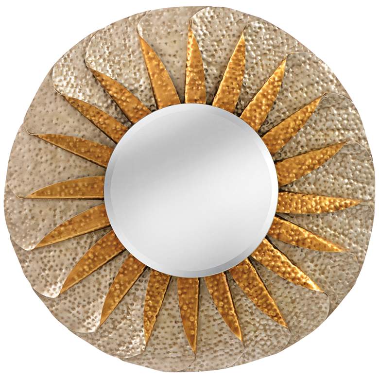 Image 1 Minako Hammered Silver 35 inch Round Sunburst Wall Mirror