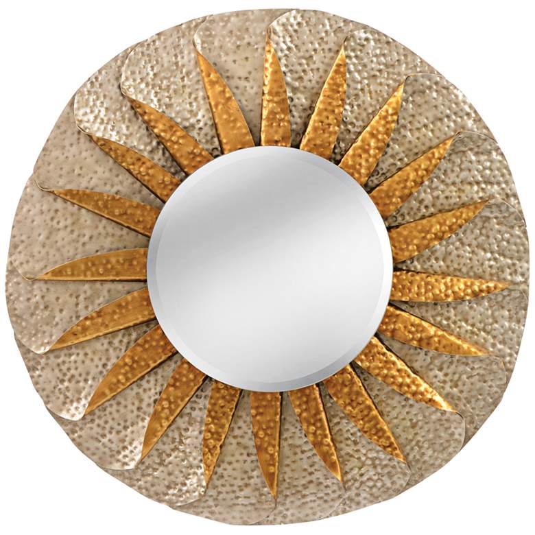 Image 1 Minako Hammered Silver 35" Round Sunburst Wall Mirror