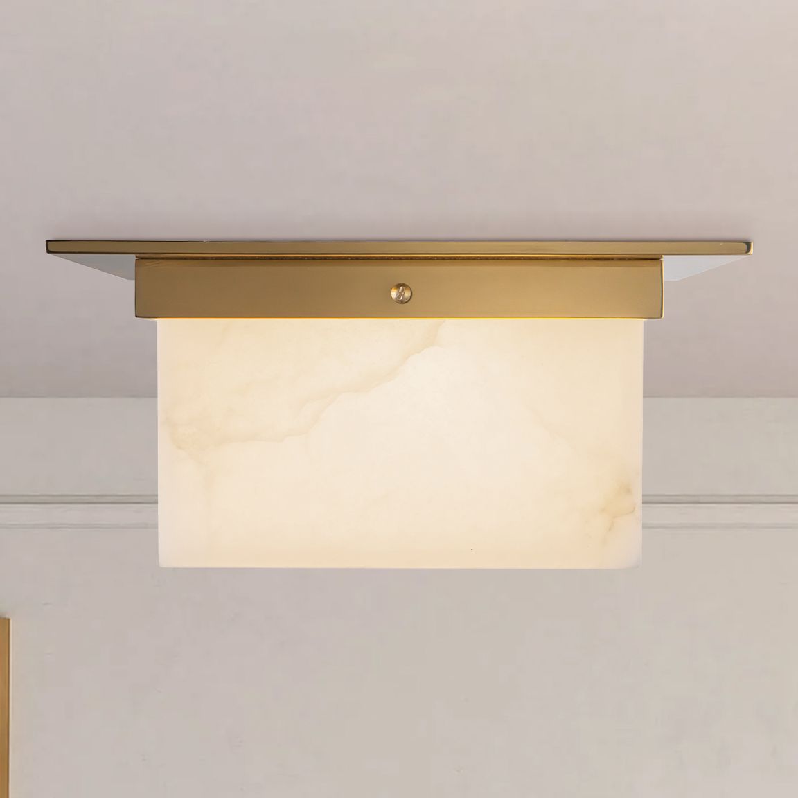 Mineral 11-in Alabaster Flush Mount with Brass Finish