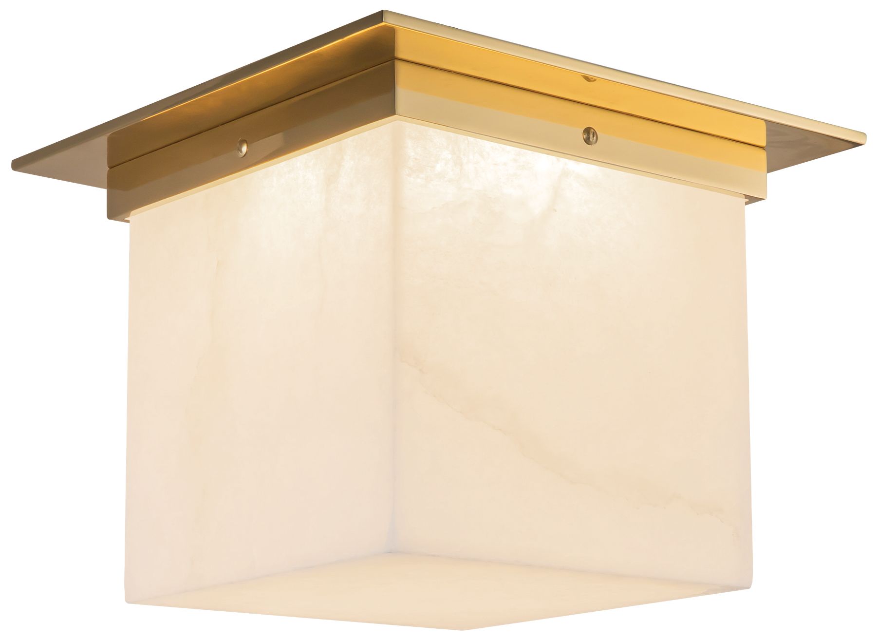 Mineral 11-in Alabaster Square Flush Mount with Patina Brass Finish