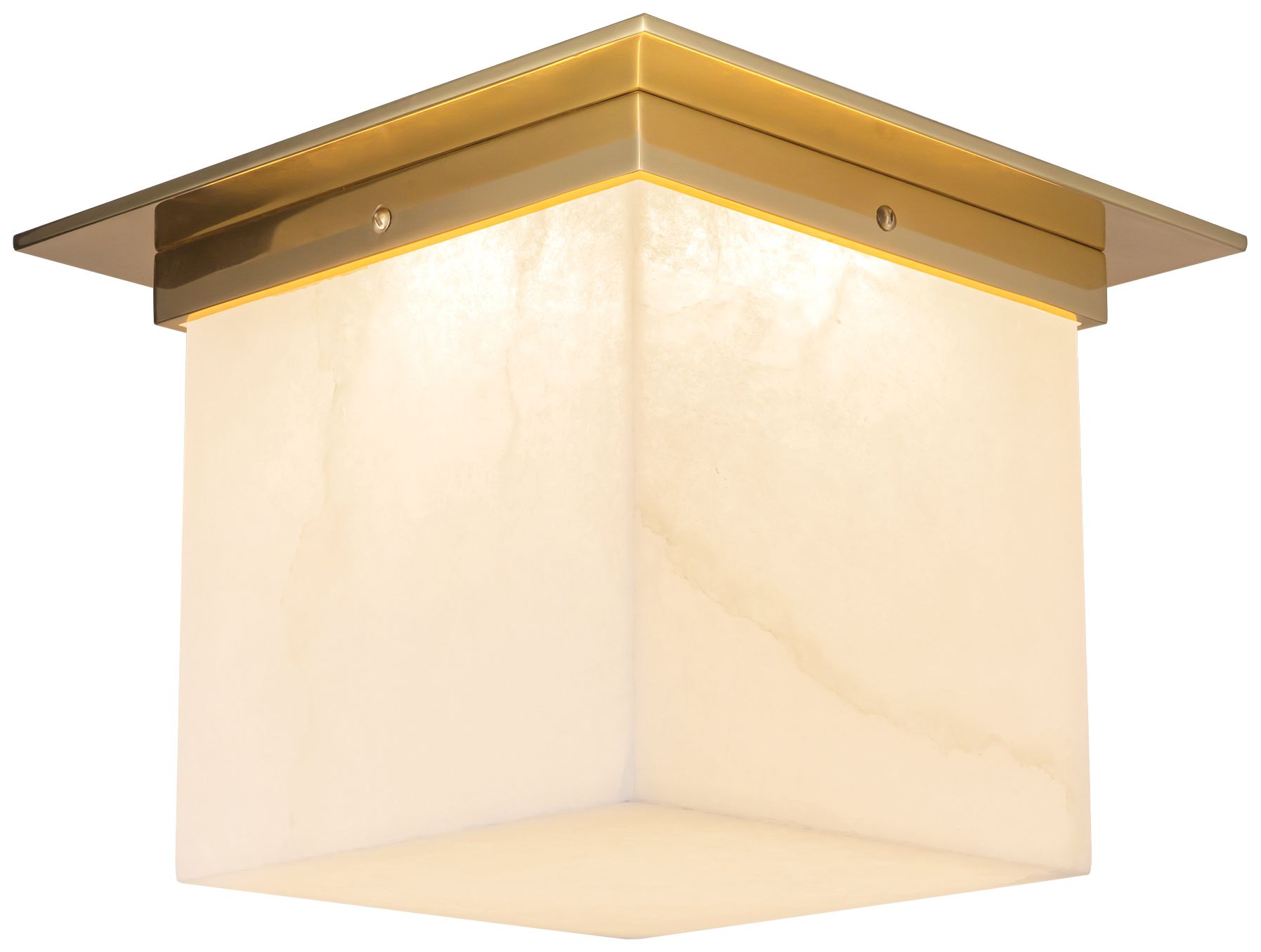 Image 3 Mineral 11-in Alabaster Square Flush Mount with Patina Brass Finish more views