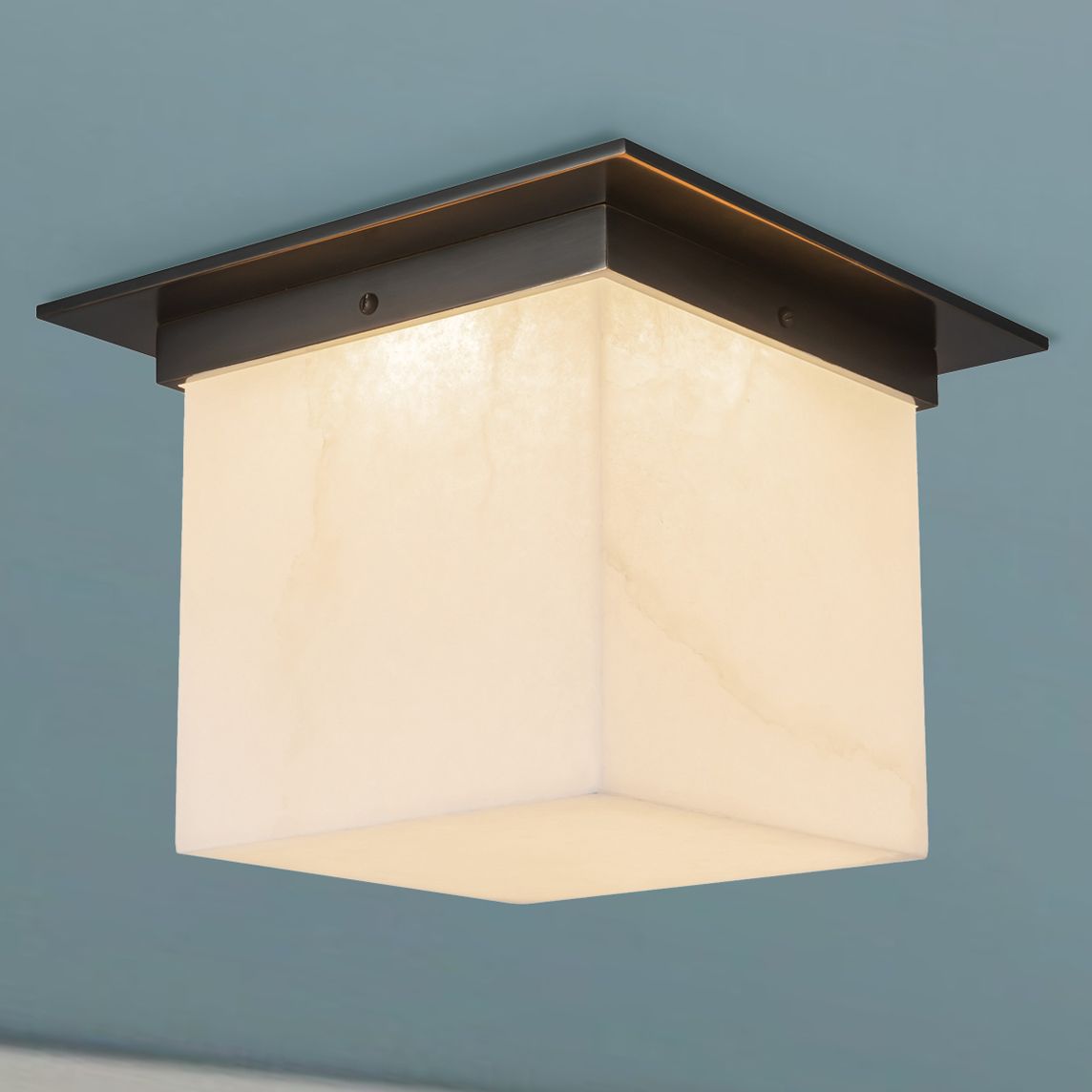 Mineral 11-in Alabaster Square Flush Mount with Urban Bronze Finish