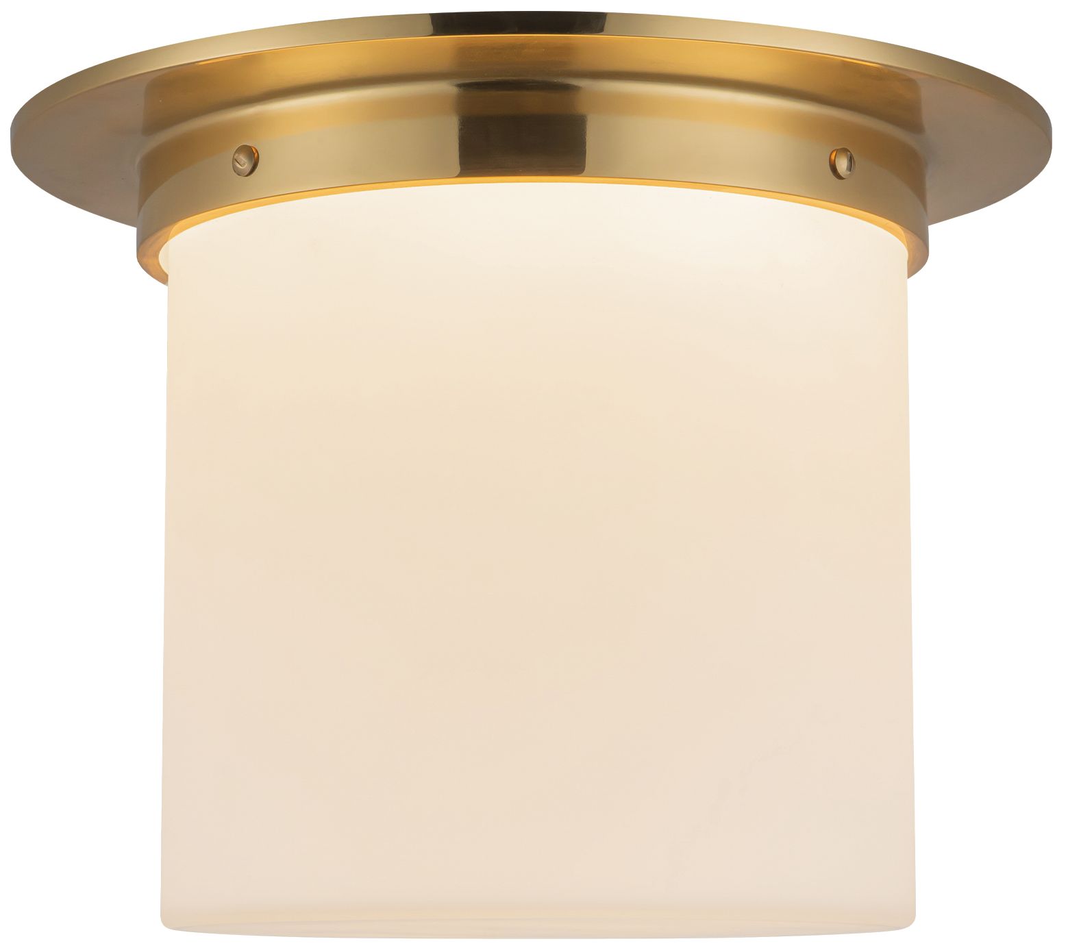 Mineral 11-in Patina Brass Cylinder Flush Mount with Opal Glass